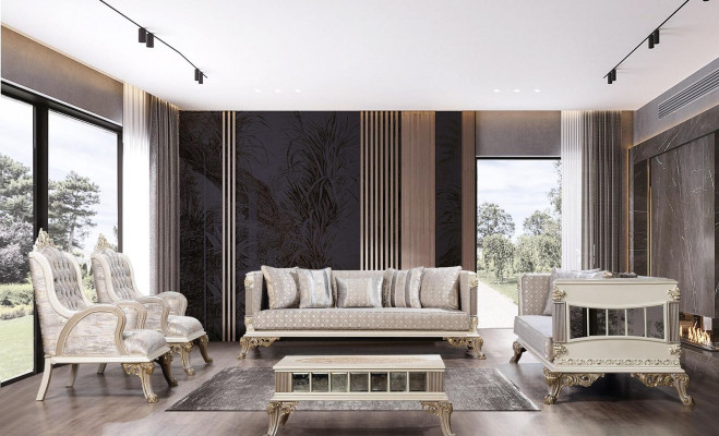 Sofá de lujo Chesterfield Set de sofá 3+3+1+1 asientos Grupo clásico de 4 piezas.