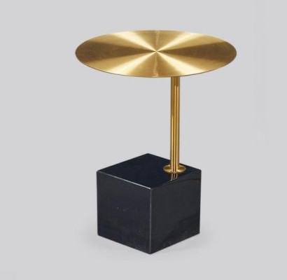 Mesa auxiliar de diseño negro y dorado de lujo para sala de estar, mesas de metal.