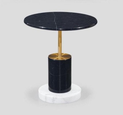 Mesa de café redonda negra, elegantes mesas auxiliares de estilo para la sala de estar.