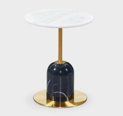 Mesa auxiliar de metal blanco y negro para sala de estar, mesa redonda auxiliar.