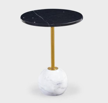 Moderna mesa de metal negra, muebles de salón, mesa auxiliar de mármol.