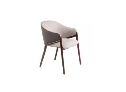 Silla de comedor de diseñador en tono gris topo con estructura de madera, tapizado de lujo, silla individual.