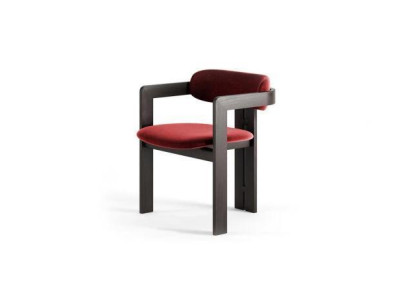 Silla de comedor roja de lujo con estructura de madera, tapizada por diseñador, de una sola plaza en textil.