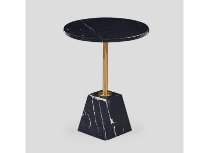 Mesa auxiliar redonda negra de diseñador para sala de estar.