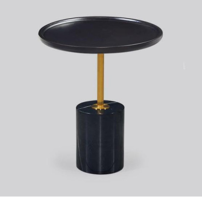Mesa auxiliar negra redonda con pie de acero inoxidable, mesa auxiliar de diseñador.