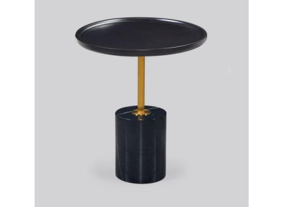 Mesa auxiliar negra redonda con pie de acero inoxidable, mesa auxiliar de diseñador.