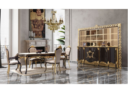 Conjunto de comedor de lujo, comedor, mesa de comedor, sillas, madera, 10 piezas, marrón, aparador.