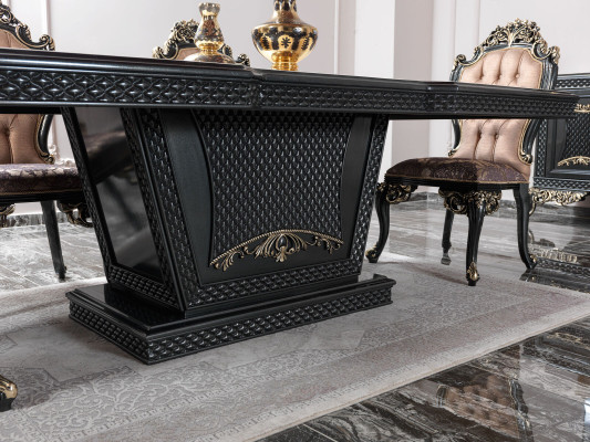 Grupo de comedor, comedor, mesa de comedor, sillas, juego de madera de 12 piezas, gris, estilo barroco, aparador.
