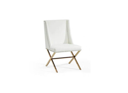 Silla de comedor blanca de diseñador, mueble textil de acero inoxidable de una plaza.