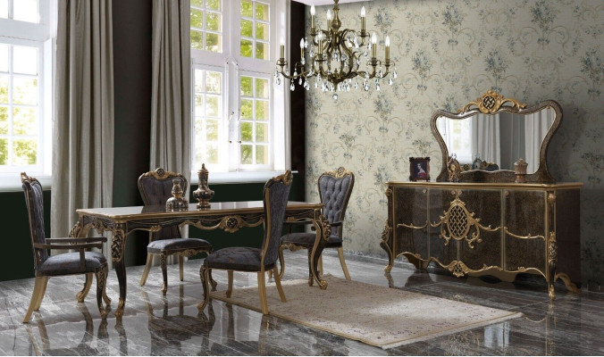 Comedor juego de comedor de lujo Aparador Mesa y sillas de madera de 10 piezas Marrón