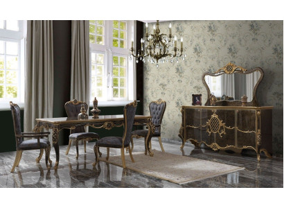Comedor juego de comedor de lujo Aparador Mesa y sillas de madera de 10 piezas Marrón