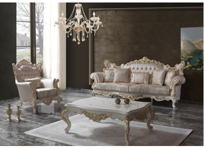 Conjunto de sofás de lujo, conjunto completo de sofás de tela beige.