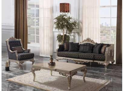Sofá tapizado Conjunto de sofás Sofá de tres plazas Sillón Tela Sofá Gris Mesa 3 piezas