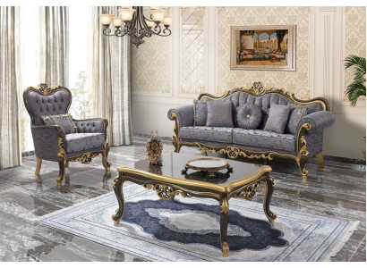 Chesterfield conjunto de sofás, sofá tapizado, sofá azul de tres plazas y sillón.