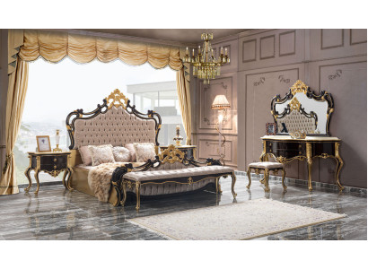 Juego de funda nórdica de cama doble Chesterfield de lujo con 6 piezas en negro.