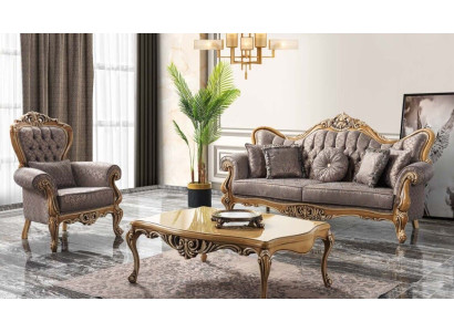 Sofá tapizado Chesterfield Conjunto de sofás Tapizado en tela Sofá gris Juego Nuevo