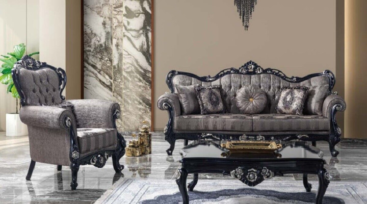 Sofá de tela Sofá tapizado Conjunto de sofá Conjunto de sofá Chesterfield Gris