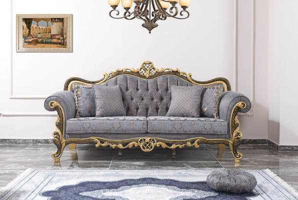 Juego de sofás Chesterfield sofá tapizado sofá azul sillón de tres plazas conjunto