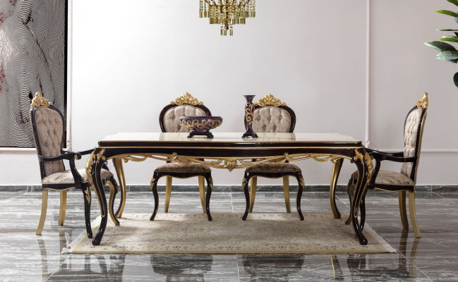 Grupo de comedor rincón de comedor comedor mesa de comedor sillas madera 9 piezas marrón barroco