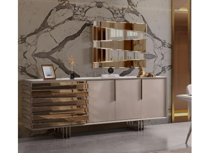 Aparador Credenza Cómoda Madera Armario Beige Oro Sala de estar de lujo