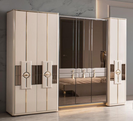 Armario Armario de ropa Dormitorio Armarios Beige Moderno Madera Lujo
