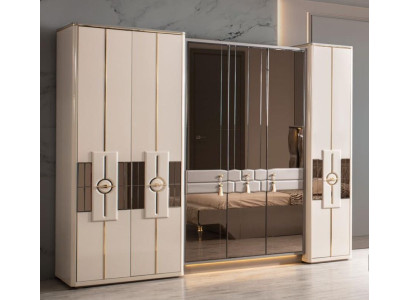 Armario Armario de ropa Dormitorio Armarios Beige Moderno Madera Lujo