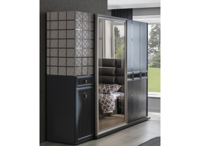Armario moderno para ropa de dormitorio, armarios grises de madera con espejo.