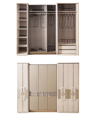 Armario Armario de ropa Dormitorio Armarios Beige Moderno Madera Lujo