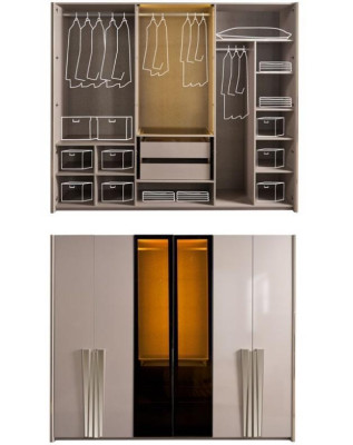 Armario Ropero Armario Moderno Dormitorio Armarios Madera Beige Oro