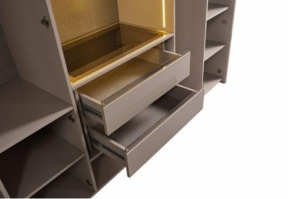 Armario Ropero Armario Moderno Dormitorio Armarios Madera Beige Oro
