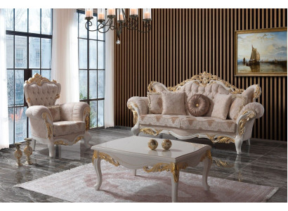 Conjunto de sofás de lujo completo, sofá tapizado beige, sofá de tela.