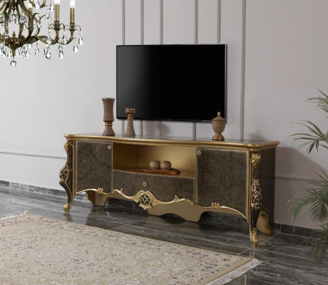 Mueble de salón de madera marrón de lujo con soporte de TV.