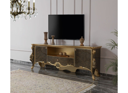 Mueble de salón de madera marrón de lujo con soporte de TV.