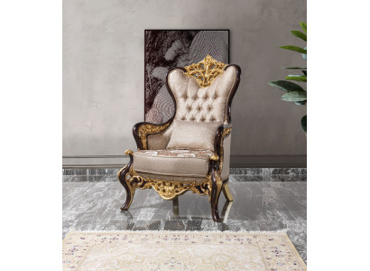 Sillón orejero Beige Barroco Tapizado en Tela de Poliéster para Sala de Estar