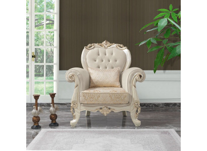 Sillón de una plaza orejero asiento tela beige poliéster madera barroco