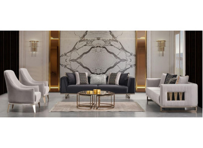 Juego de sofás, sofá de tres plazas, sillón, sofá de tela gris, juego de 4 piezas.