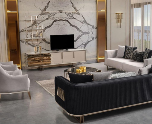 Juego de sofás, sofá de tres plazas, sillón, sofá de tela gris, juego de 4 piezas.