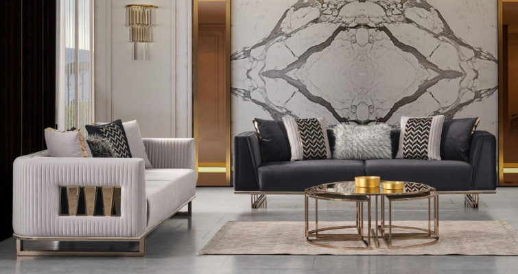 Conjunto de sofá moderno de tres plazas de tela en gris azul diseño de sofá, conjunto de 2 piezas.