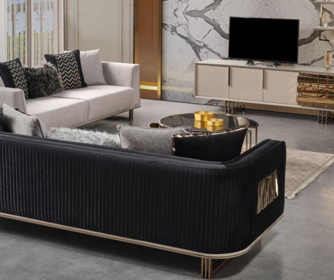 Conjunto de sofá moderno de tres plazas de tela en gris azul diseño de sofá, conjunto de 2 piezas.