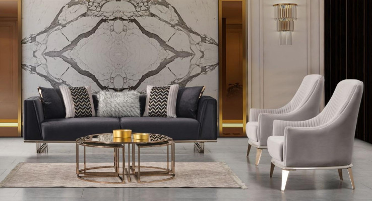 Grupo sofá sofás de tres plazas sillón moderno azul conjunto de 3 piezas