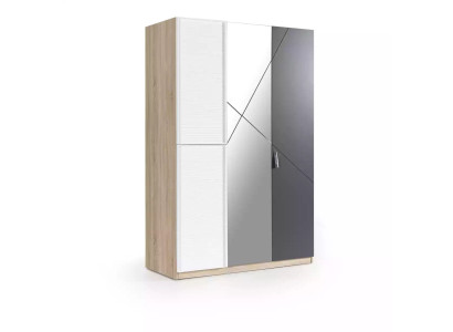 Armario de 3 puertas de madera gris con espejo para habitación infantil.
