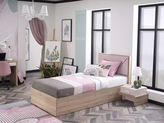 Cama infantil Marco de cama de madera rosa Habitación infantil Cama con cajón Moderna