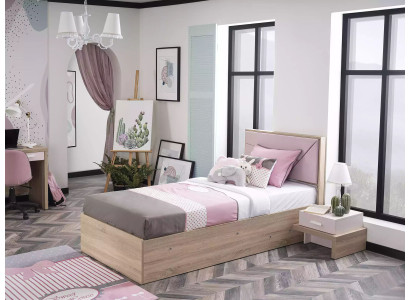 Cama infantil Marco de cama de madera rosa Habitación infantil Cama con cajón Moderna