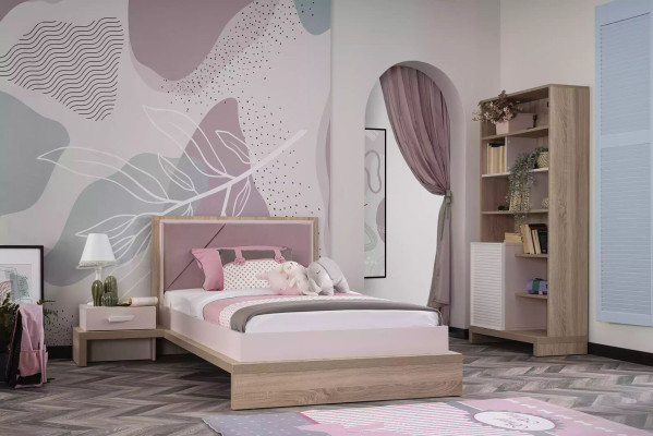 Marco de la cama Cama infantil Muebles infantiles Cama de madera Rosa Habitación infantil Moderna