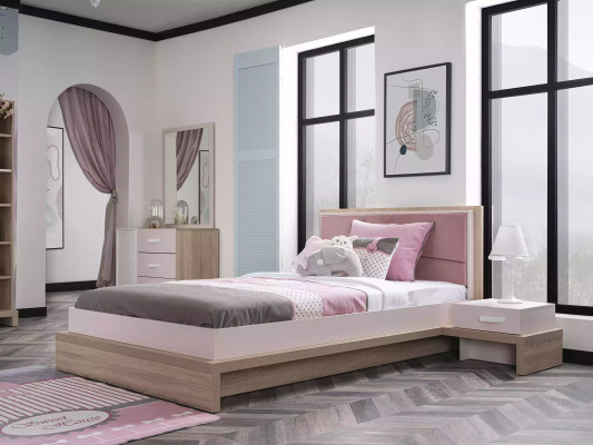 Marco de la cama Cama infantil Muebles infantiles Cama de madera Rosa Habitación infantil Moderna