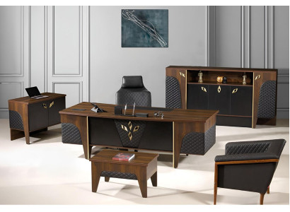 Muebles de oficina, oficina completa, escritorio de oficina, mesa de oficina, juego de 4 piezas de madera marrón.