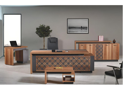 Oficina completa Mesa de oficina Muebles de oficina Juego de mesa de escritorio de 4 piezas de madera marrón Oficina