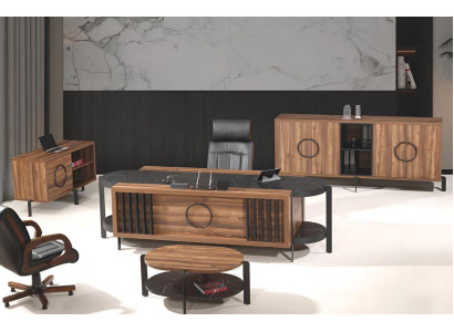 Conjunto de escritorio de oficina de lujo completo, 4 piezas de madera marrón.