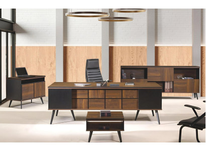 Muebles completos de oficina, escritorio, mesa de oficina 4 piezas madera marrón.