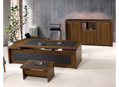 Mesa de esquina para oficina, juego completo de mesa de oficina, 3 piezas, madera marrón, mobiliario de oficina.